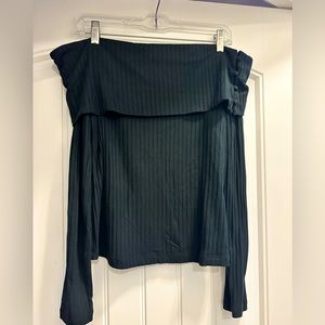 Anthropologie Black Off Shoulder Ribbed Knit Top